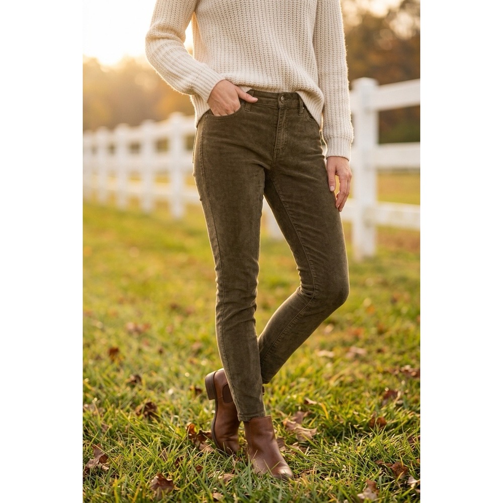 Lucky Brand Ava Super Skinny‎ Woman's Velvet Pants Green Brown Y2K Soft Grunge